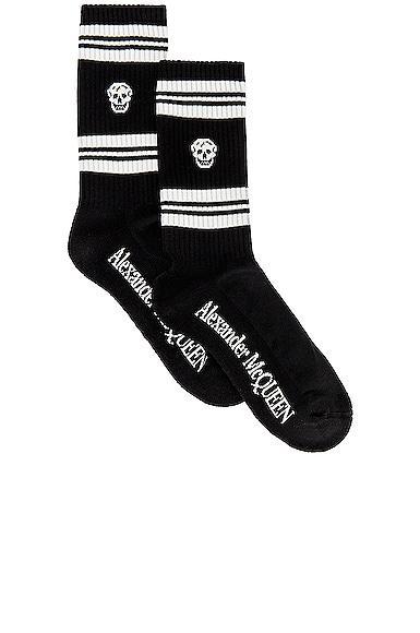 Alexander McQueen Skull Stripe Socks in Black Product Image