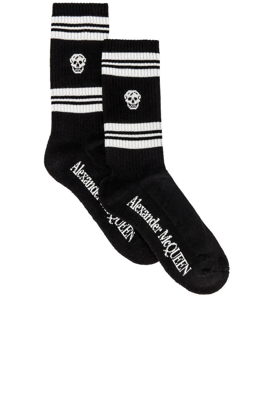 Alexander McQueen Skull Stripe Socks Black. (also in L). Product Image