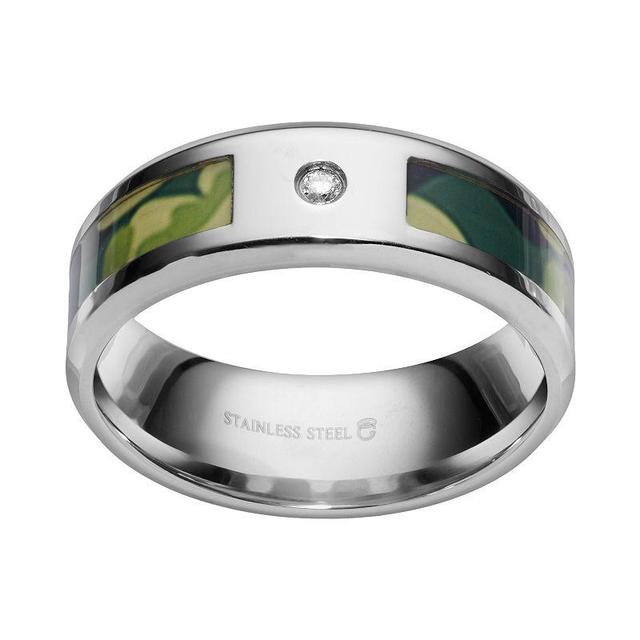 Diamond Accent Stainless Steel Camouflage Stripe Wedding Band - Men, Mens Green Product Image