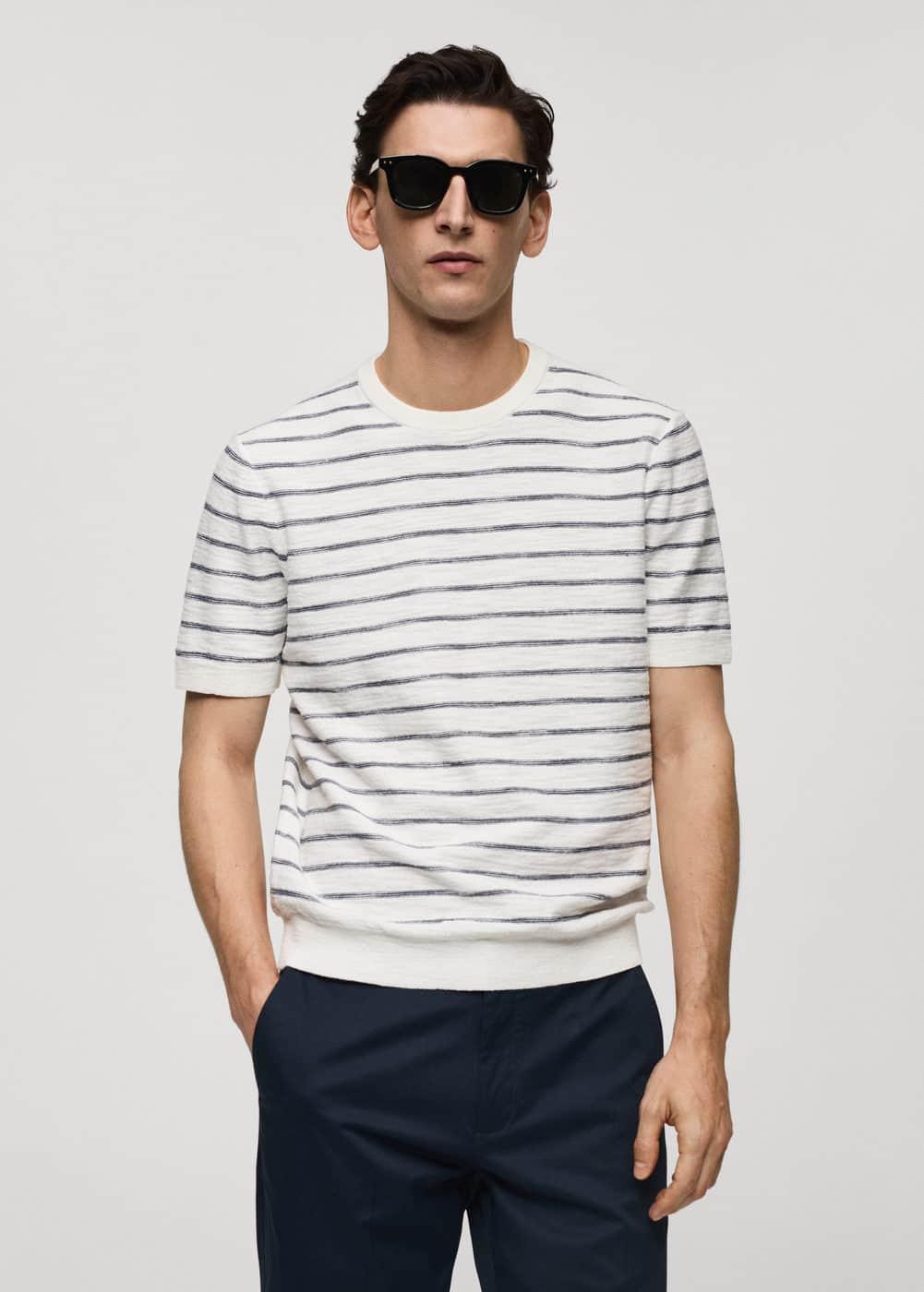 Mango Mens Striped Knit Cotton T-Shirt Product Image