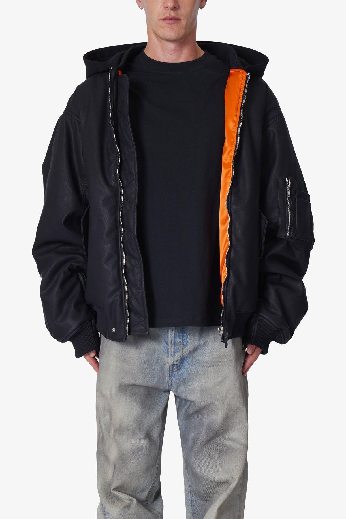 Oversized Hooded Bomber Jacket - Black Product Image