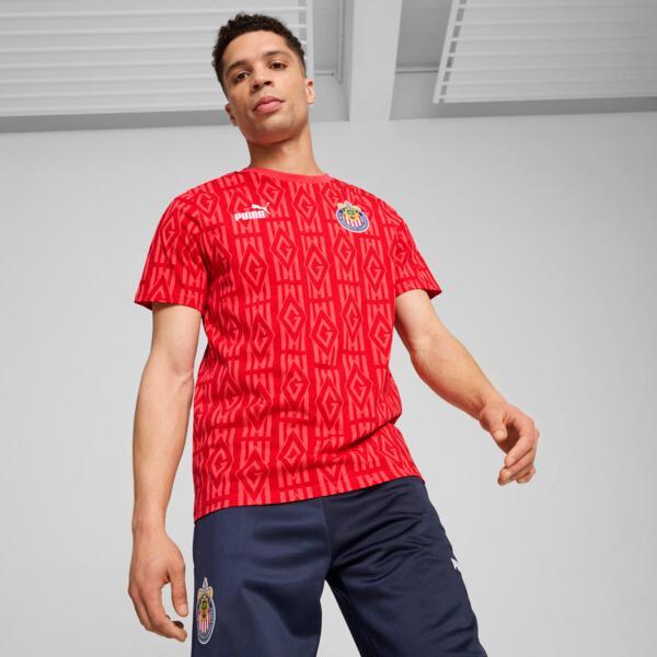 PUMA C.D. Guadalajara ftblCULTURE AOP Men's T-Shirt in Red/White Product Image