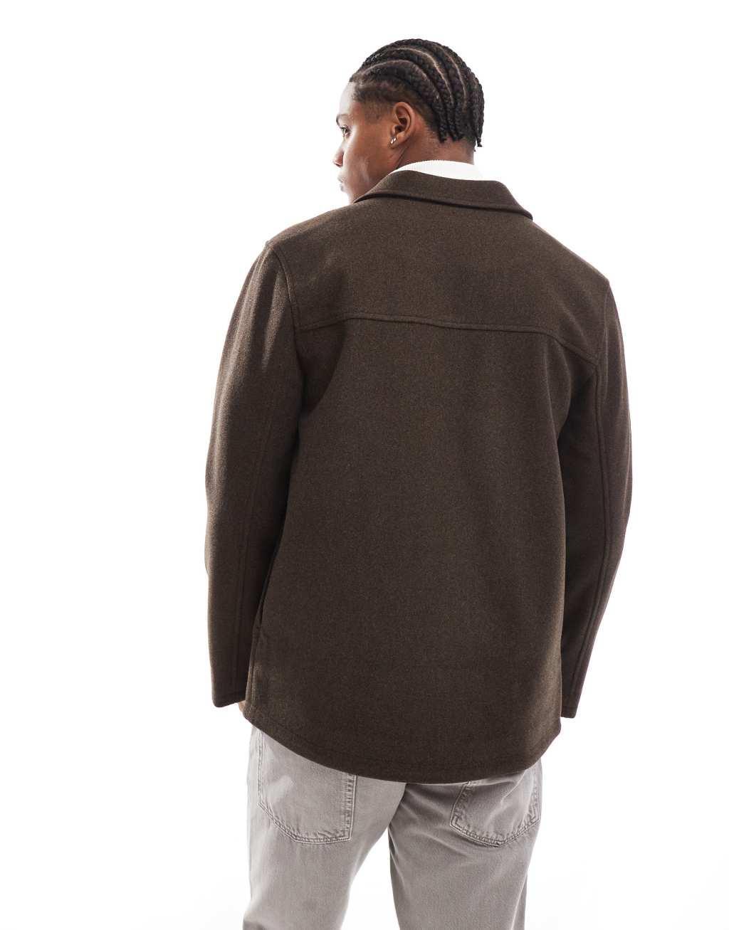 ASOS DESIGN wool look shacket in brown Product Image