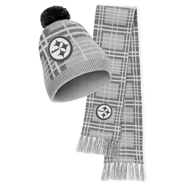 Womens WEAR by Erin Andrews Pittsburgh Steelers Plaid Knit Hat with Pom & Scarf Set Product Image