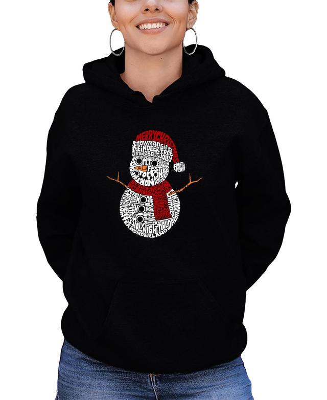 La Pop Art Womens Christmas Snowman Word Art Hooded Sweatshirt Product Image