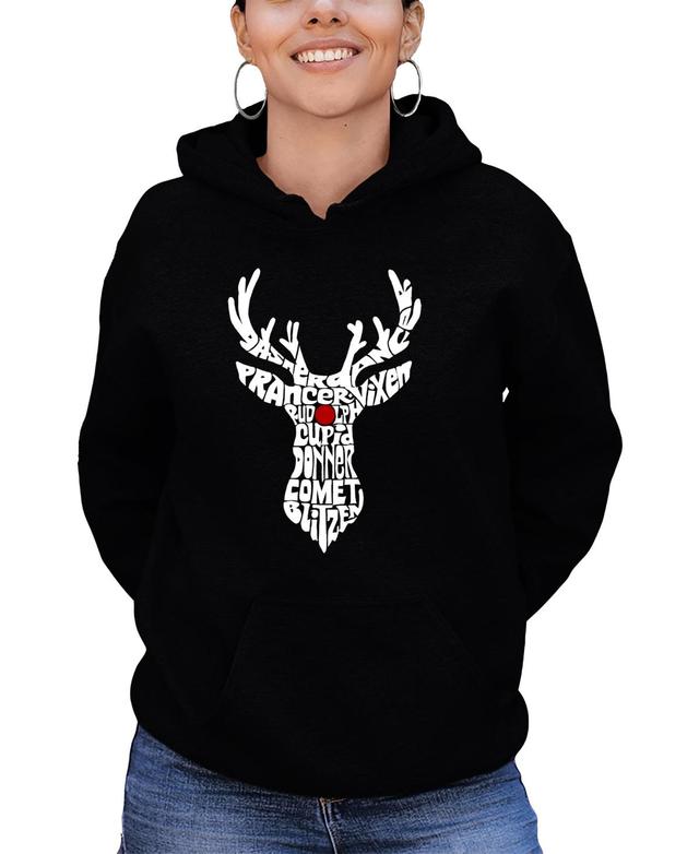 La Pop Art Womens Santas Reindeer Word Art Hooded Sweatshirt Product Image