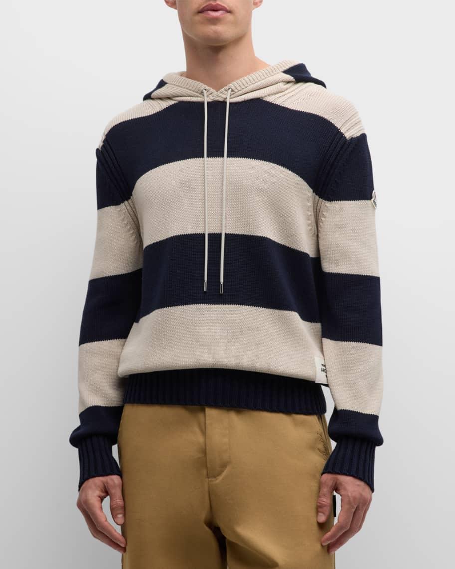 Mens Striped Cotton Hoodie Product Image