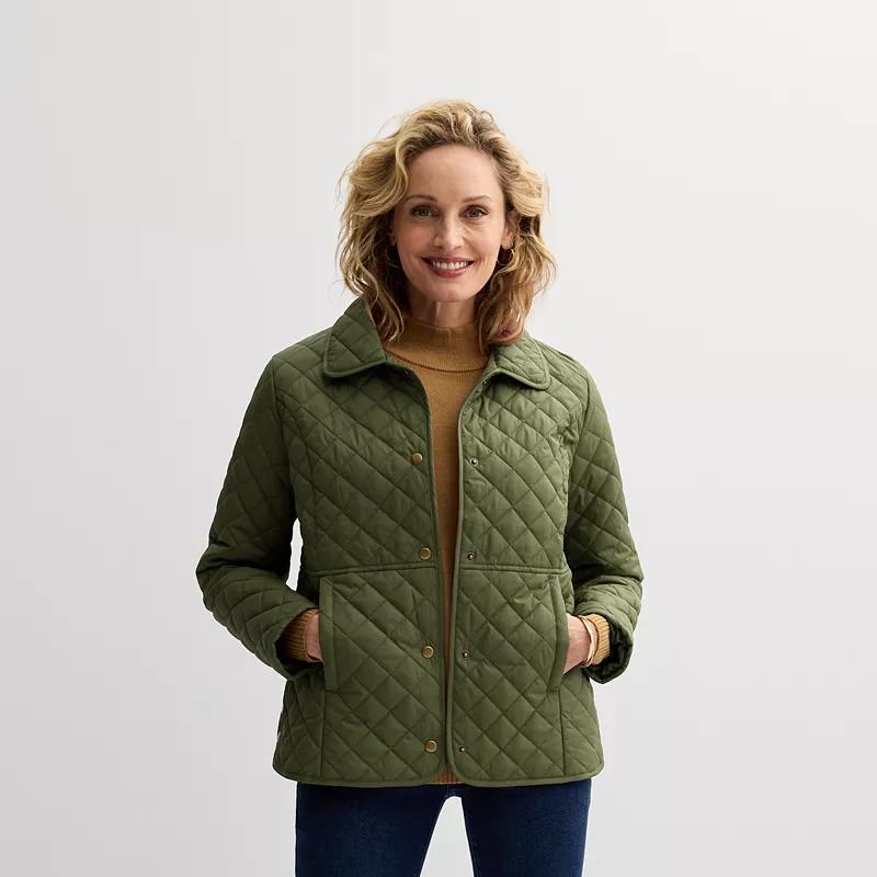 Womens Croft & Barrow Quilted Snap Jacket Infantry Green Product Image