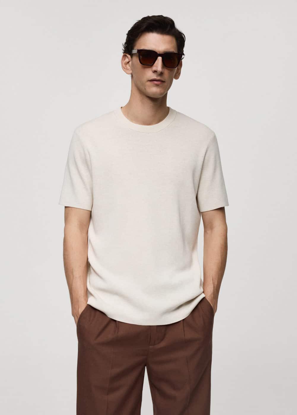 MANGO MAN - Knit cotton T-shirt sandMen Product Image