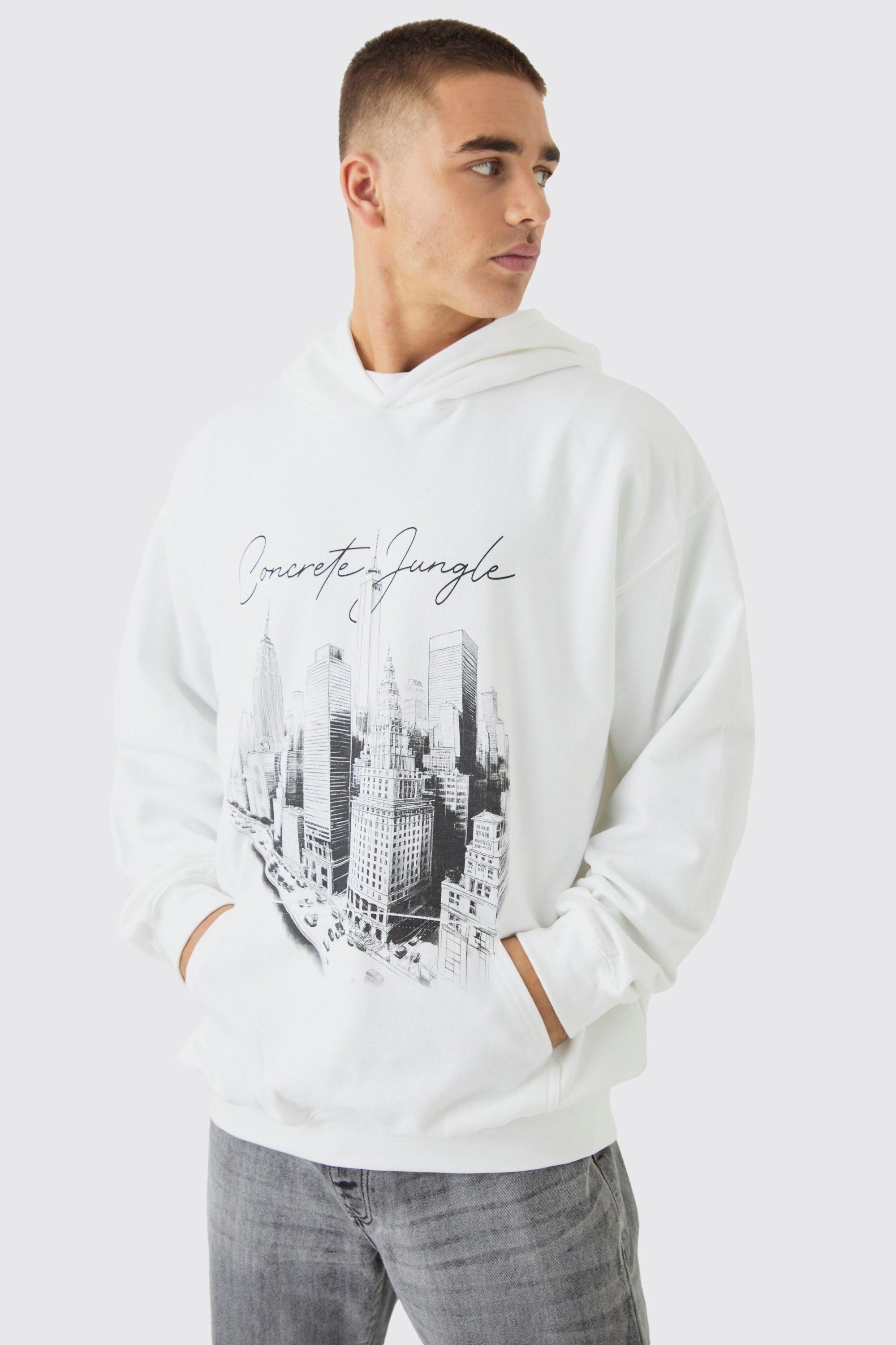 Oversized City Print Hoodie | boohooMAN USA Product Image