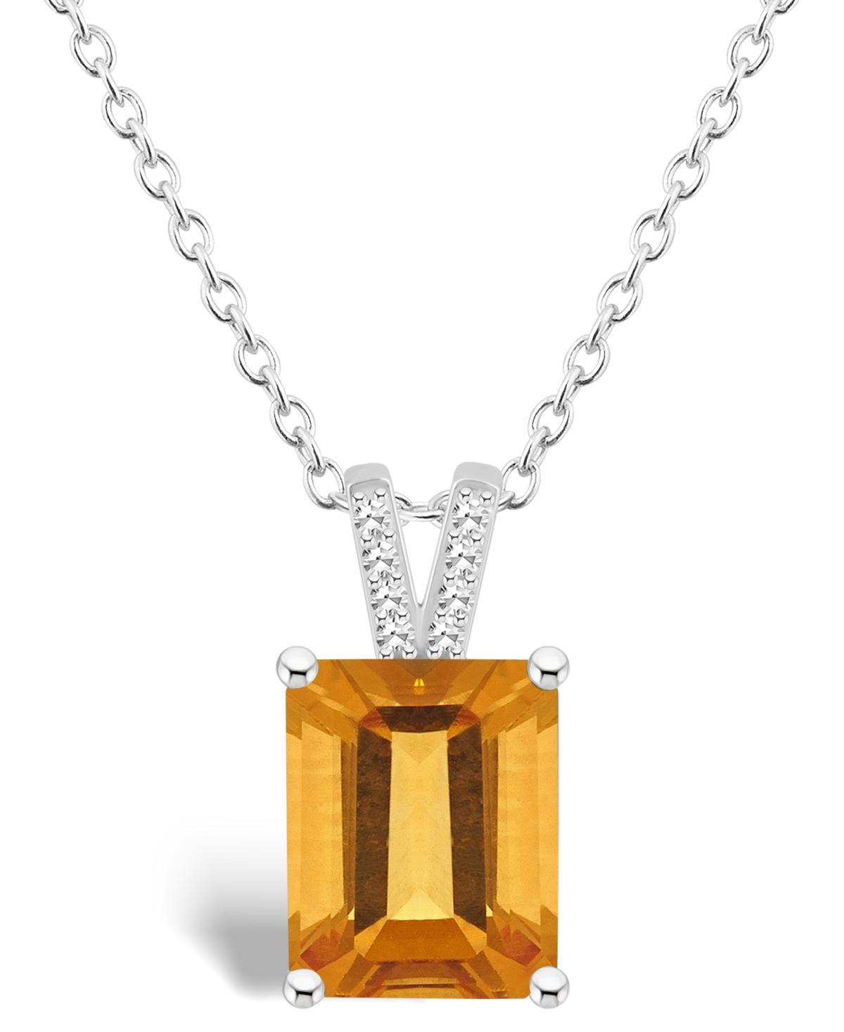 Alyson Layne Sterling Silver 10 mm x 8 mm Emerald Cut Gemstone & Diamond Accent Pendant Necklace, Womens Orange Product Image