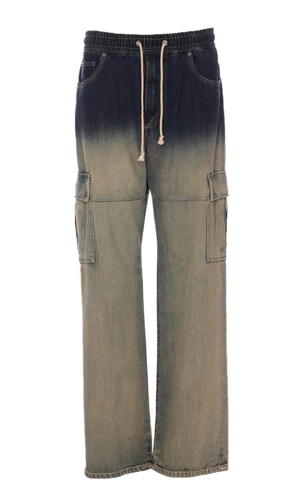 Drawstring Cargo Jeans In Beige Product Image