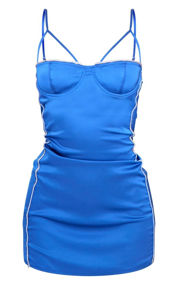 Cobalt Diamante Trim Underwire Satin Bodycon Dress Product Image