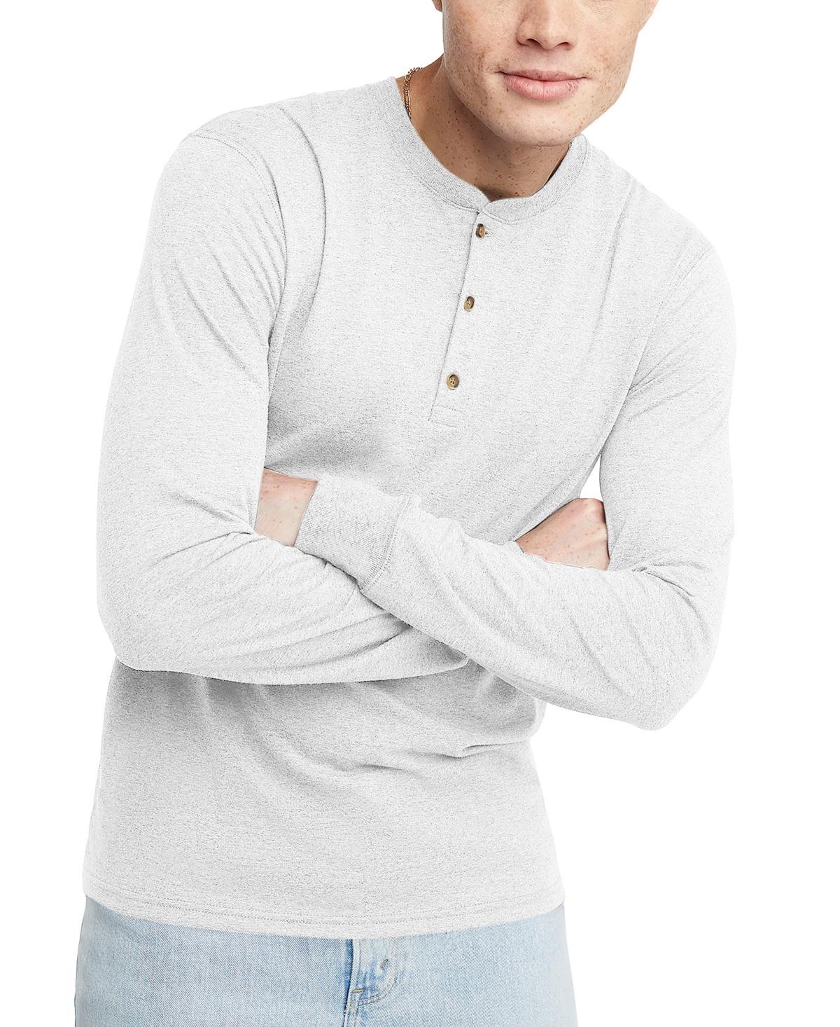 Mens Hanes Originals Tri-Blend Long Sleeve Henley T-shirt Product Image