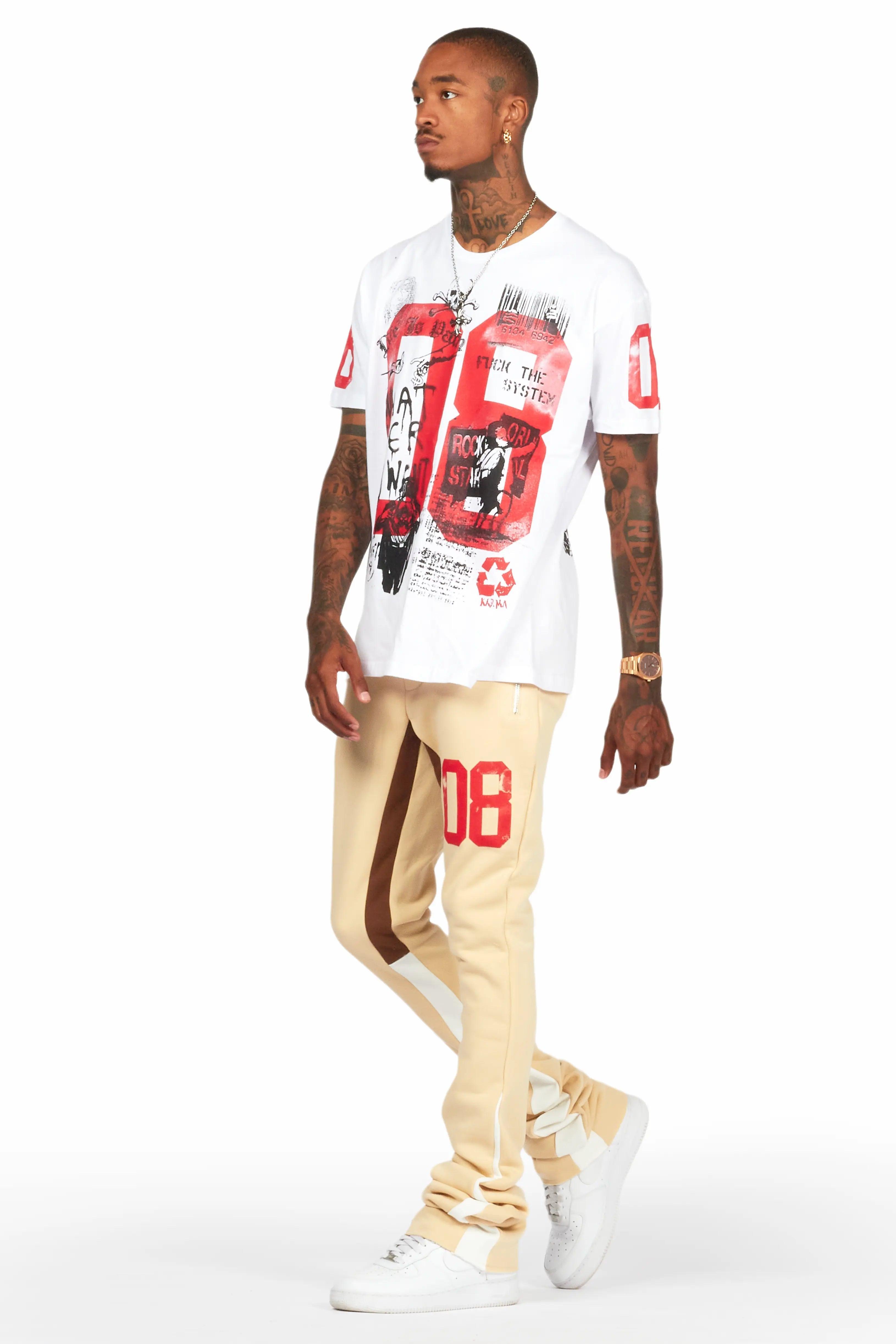 Grill White/Beige Oversized T-Shirt/Super Stacked Track Set Male Product Image