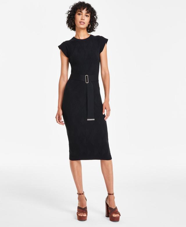 Vince Camuto Womens Textured-Knit Cap-Sleeve Midi Dress Product Image