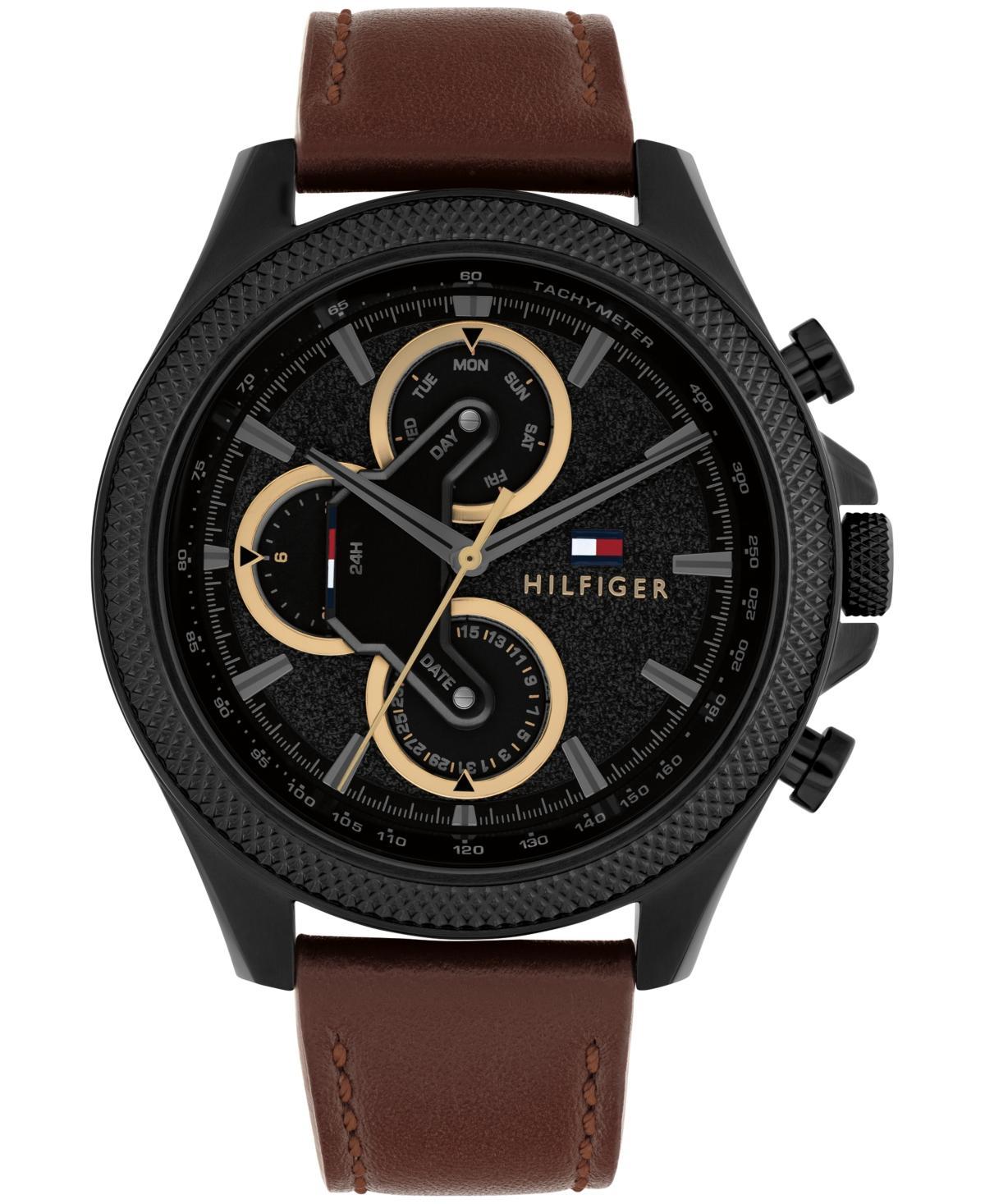 Tommy Hilfiger Mens Multifunction Brown Leather Strap Watch 46mm - Brown Product Image