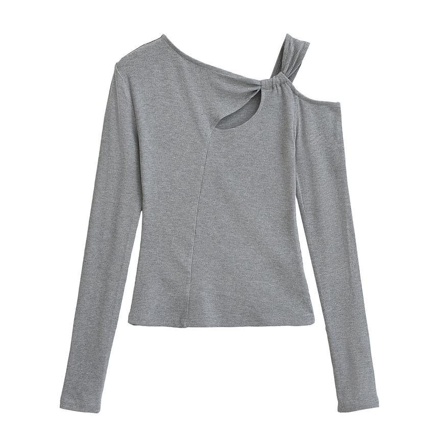 Long Sleeve Cold Shoulder Plain Cutout Top Product Image