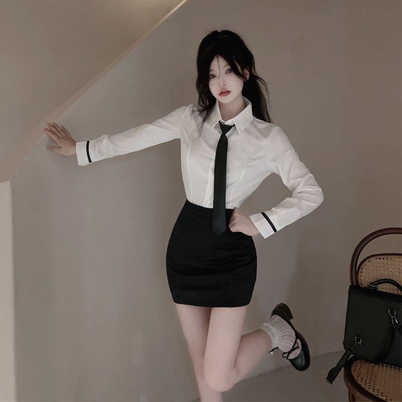 Secretary Lingerie Costume Shirt / Mini Fitted Skirt / Tie / Set Product Image