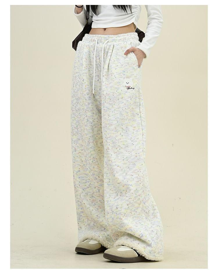 Drawstring Waist Lettering Wide Leg Sweatpants Product Image