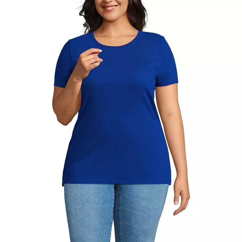 Plus Size Lands End Short Sleeve Micro Rib Crewneck Top, Womens Product Image