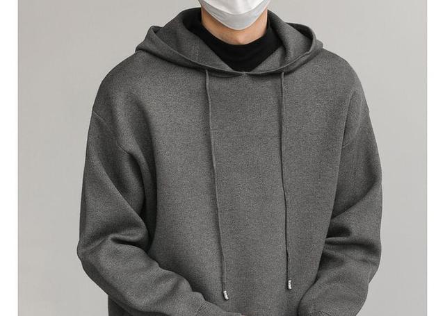 Plain Drawstring Knit Hoodie Product Image