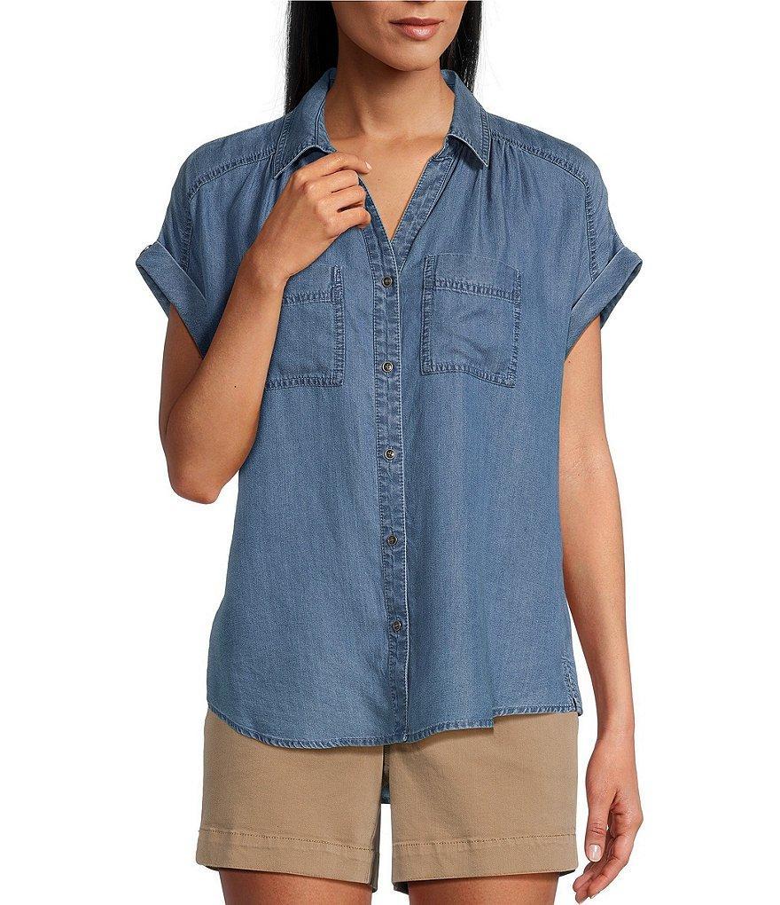 Westbound Petite Size Camp Short Sleeve Point Collar Button Front Shirt Product Image