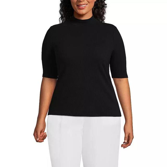 Womens Lands End Elbow Sleeve Polished Ribbed Mock Neck Top Product Image