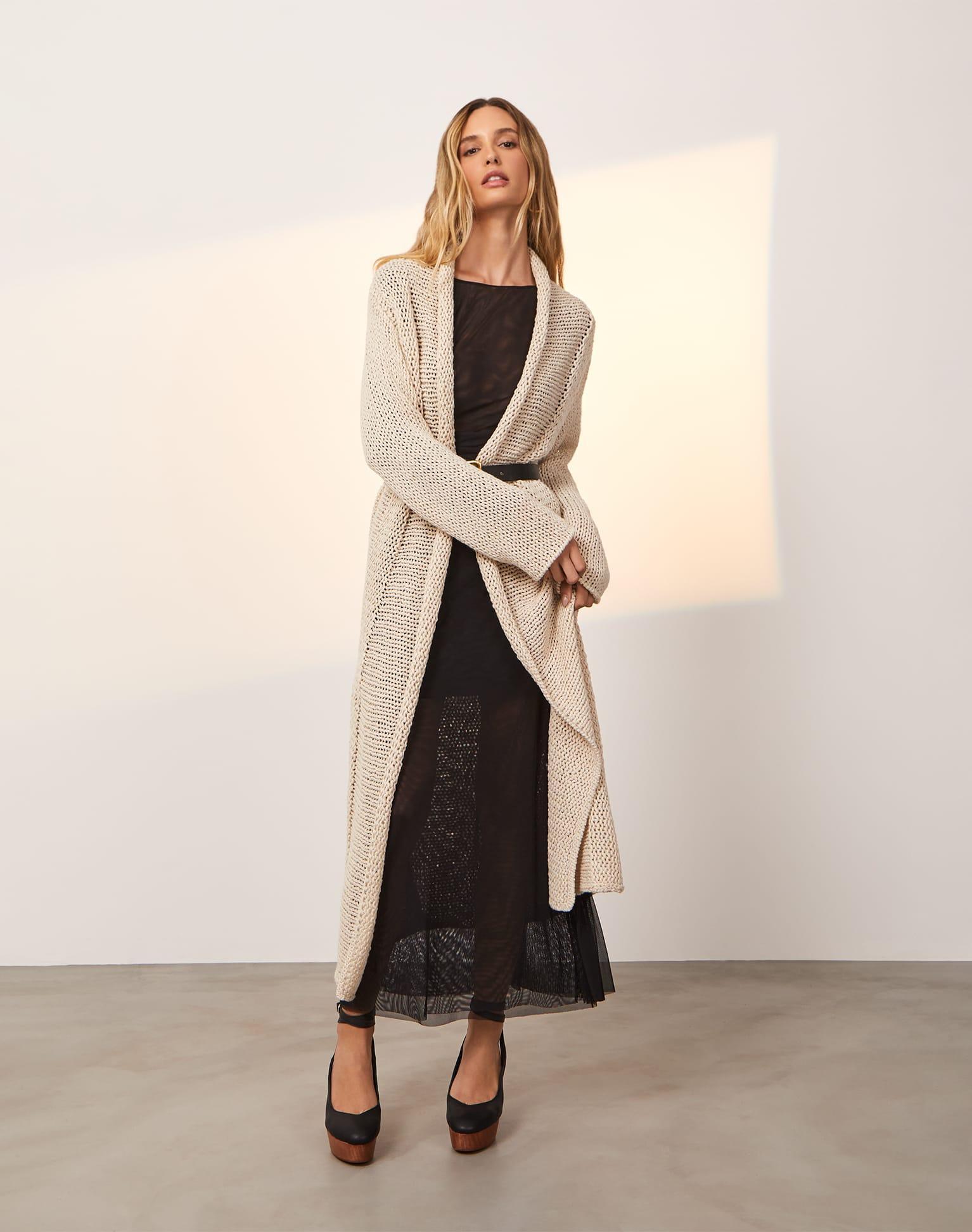 Knit Midi Long Cardigan - Off White Product Image