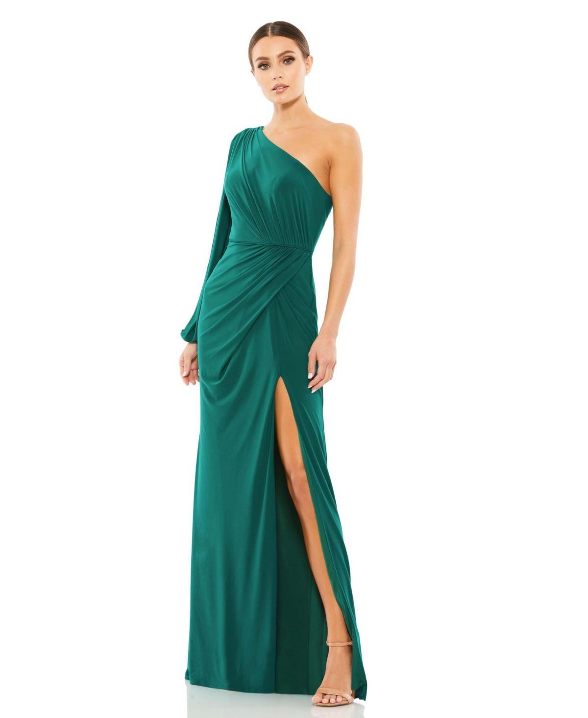 Mac Duggal One-Shoulder Long Sleeve Ruched Jersey Gown Product Image