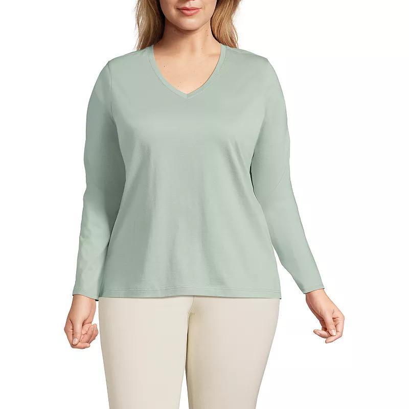 Plus Size Lands End Relaxed-Fit Supima Cotton V-Neck Tee, Womens Deep Green Product Image