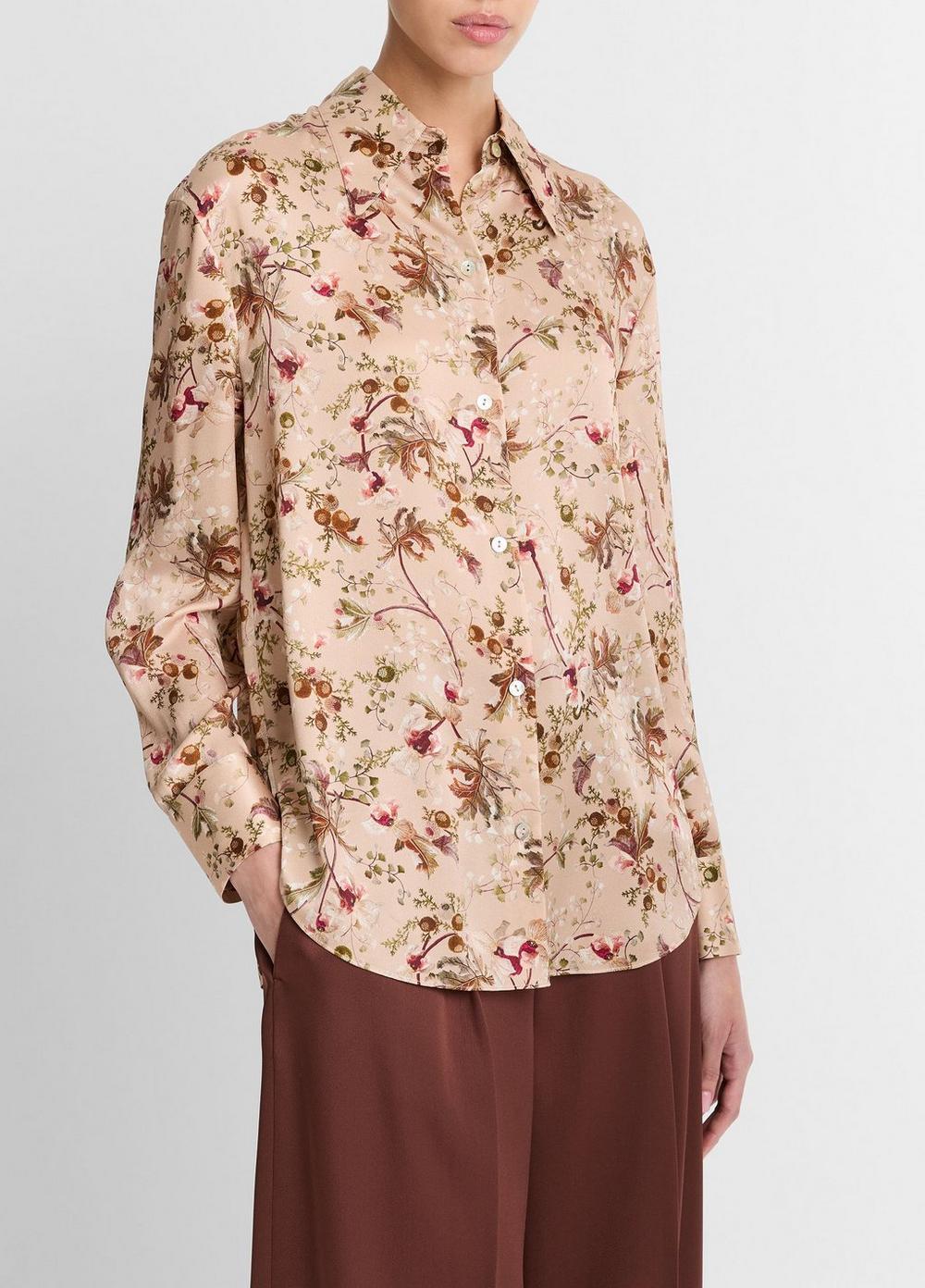 Silk Orchid Vine Bias Long-Sleeve Blouse Product Image