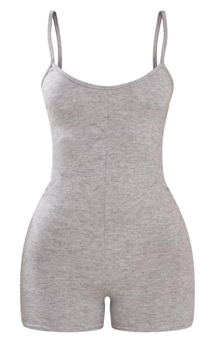 Petite Grey Marl Brushed Jersey Strappy Short Romper Product Image