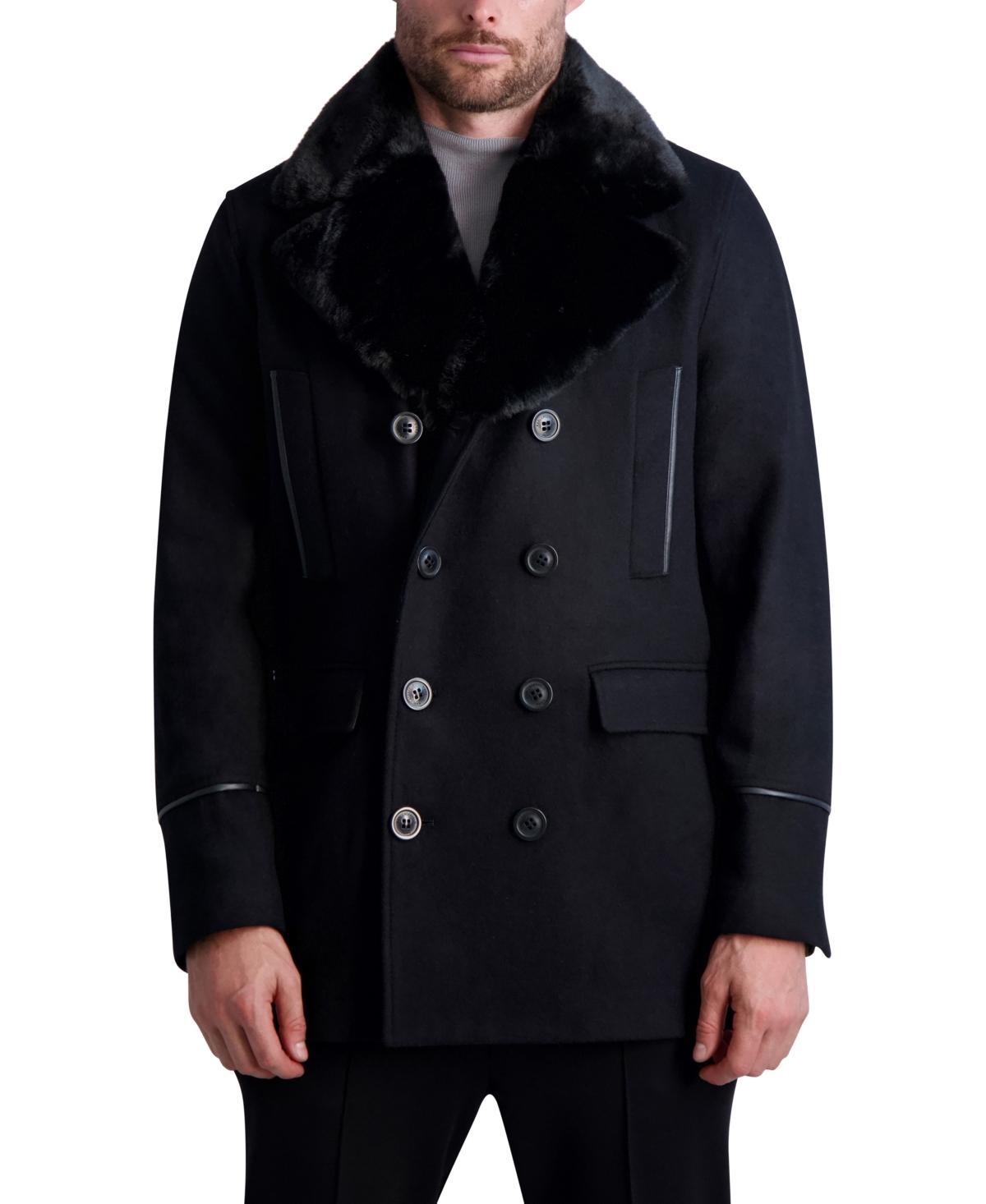 Mens Wool Peacoat w/ Faux Fur Collar Product Image