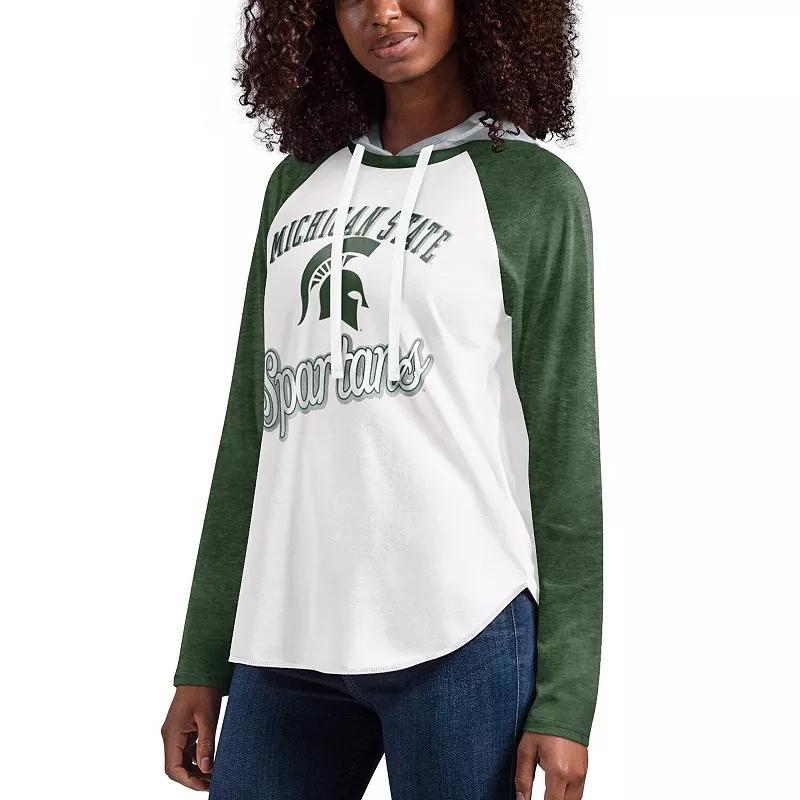 Womens G-III 4Her by Carl Banks /Green Michigan State Spartans From the Sideline Raglan Long Sleeve Hoodie T-Shirt Product Image