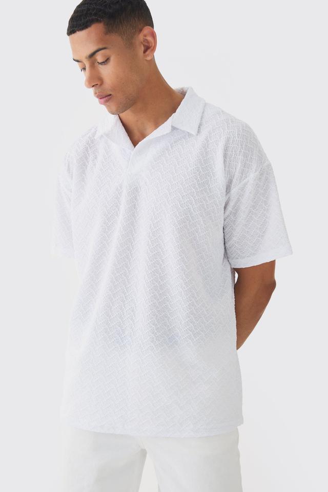 Oversized Revere Texture Polo | boohooMAN USA Product Image