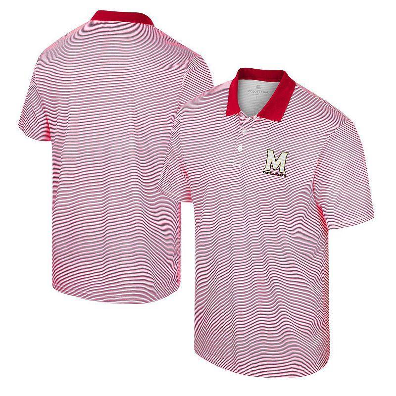 Mens Colosseum White/Red Maryland Terrapins Print Stripe Polo Product Image