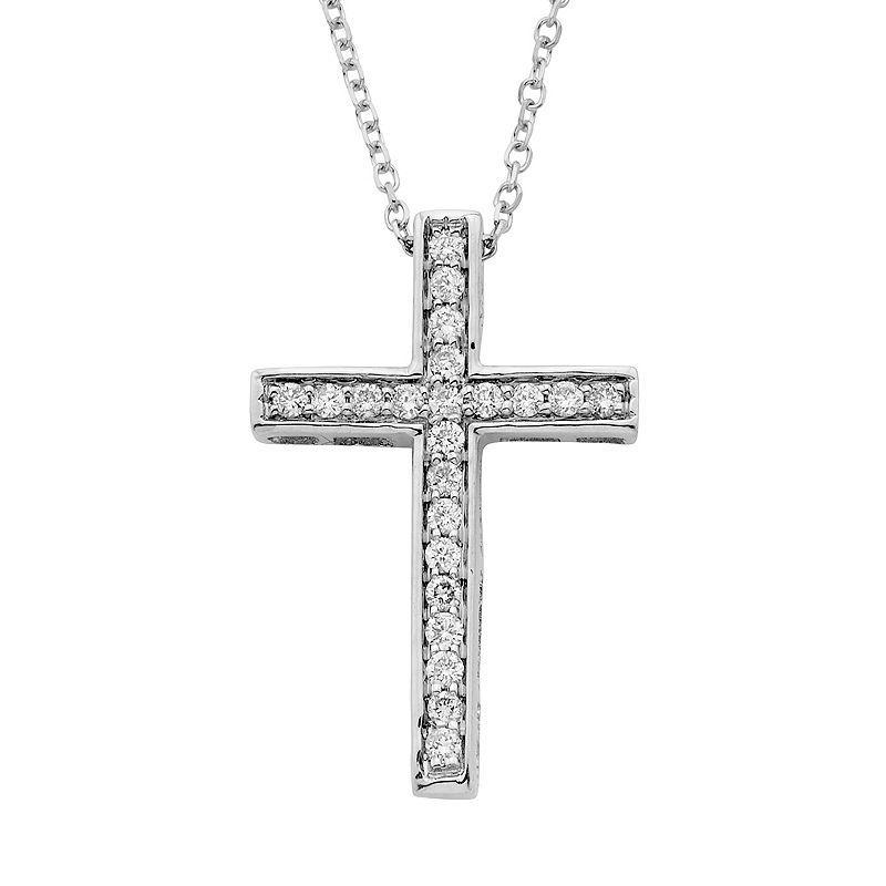 The Regal Collection 14k Gold 1/6 Carat T.W. IGL Certified Diamond Cross Pendant Necklace, Womens White Product Image