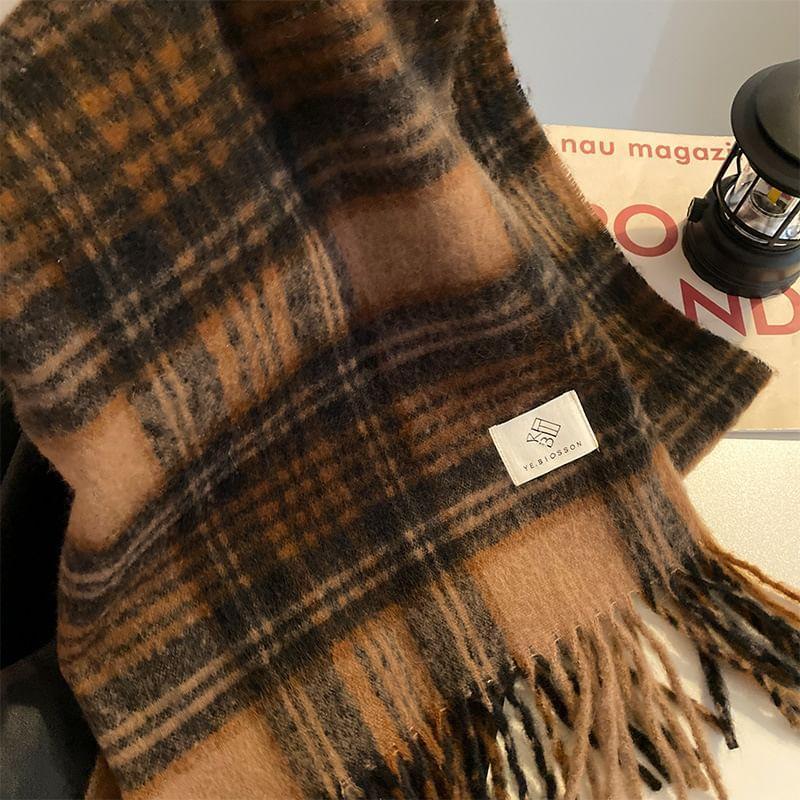 Plaid Fringed Trim Scarf Product Image