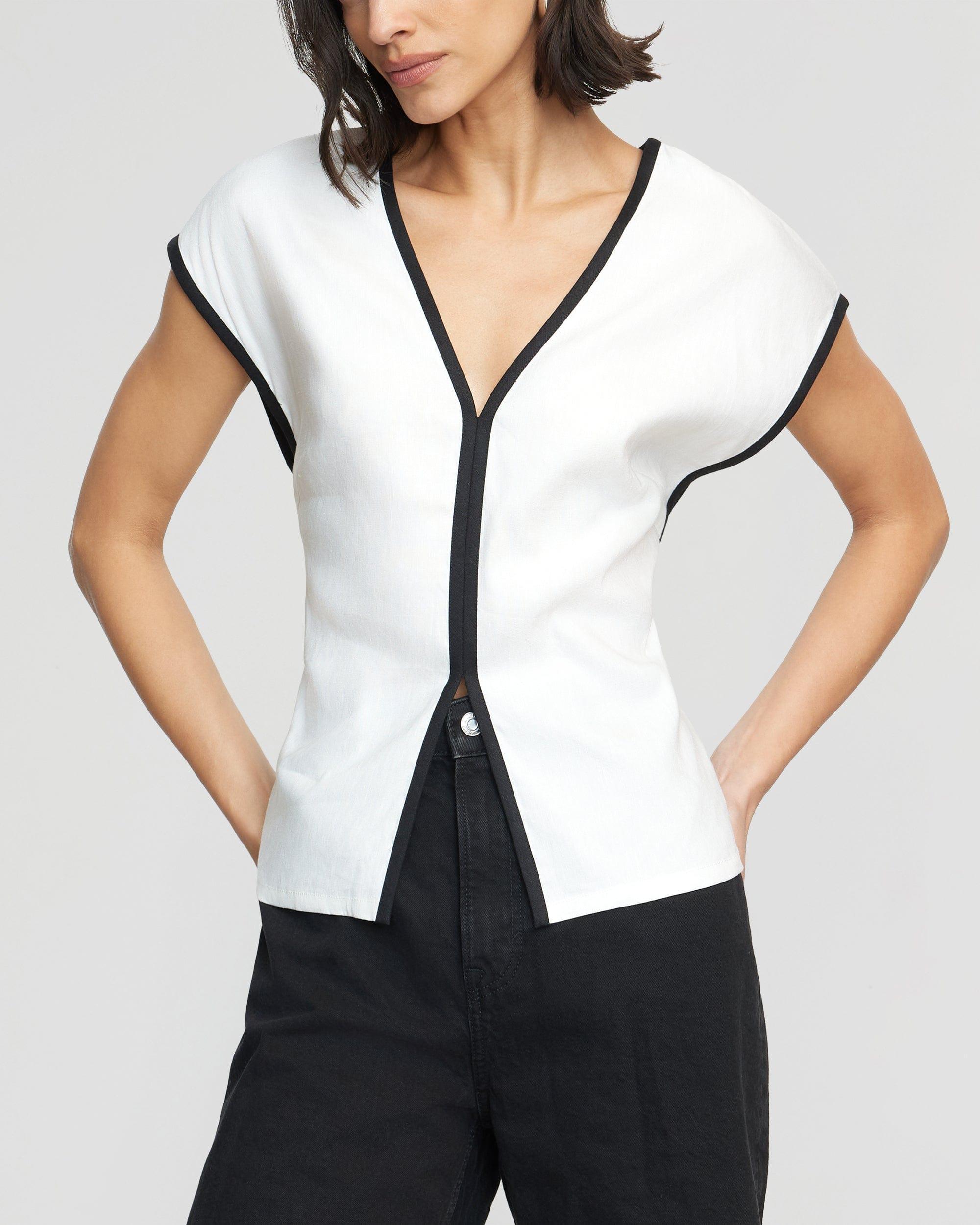 Basna Contrast-Trim Linen Blouse Product Image