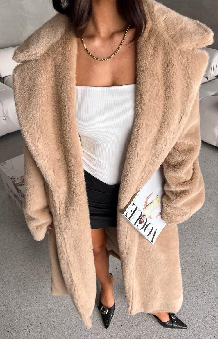 Lyrae Brown Full Length Faux Fur Coat Product Image