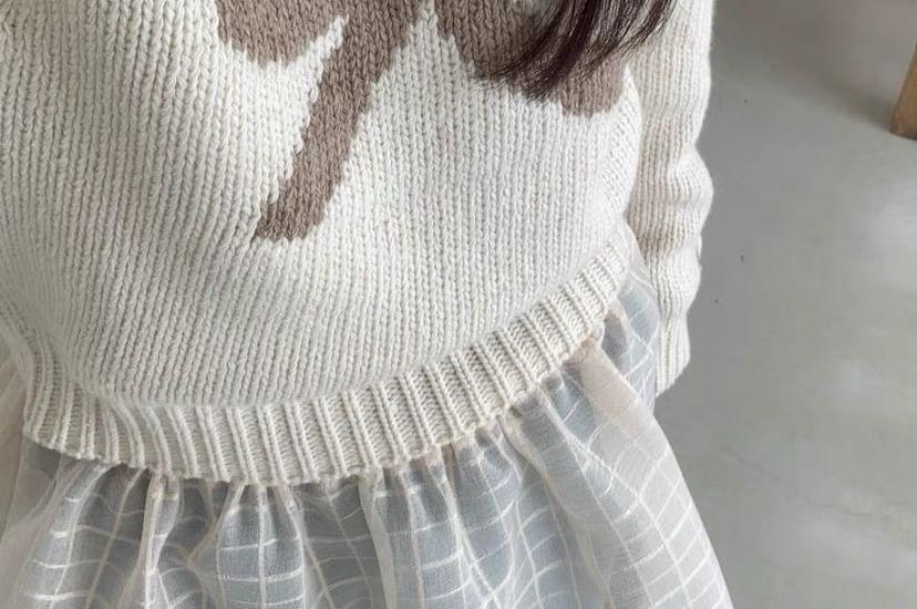 Crew Neck Bow Knitted Sweater Product Image