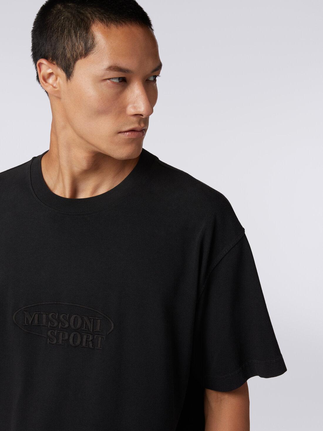 Crew-neck T-shirt in cotton with logo Black | Missoni Product Image