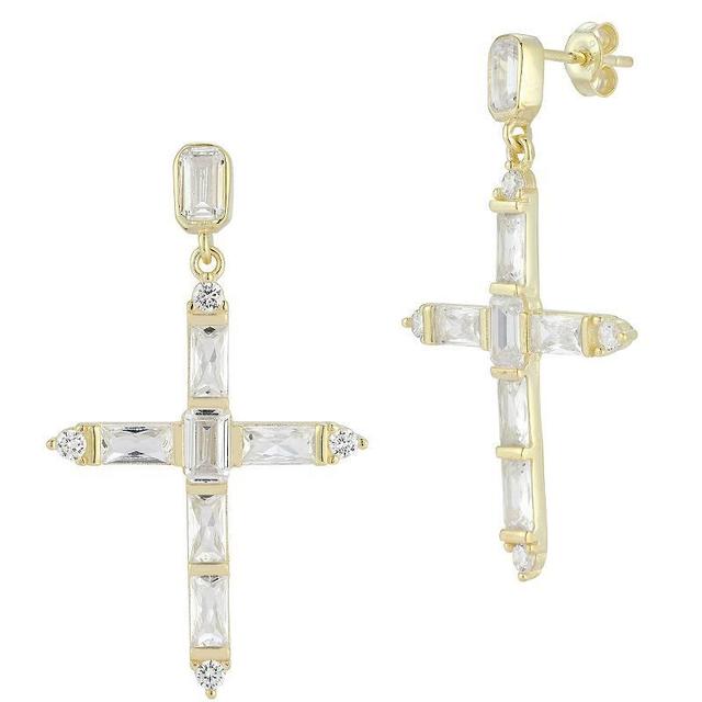 Sunkissed Sterling Sterling Silver Cubic Zirconia Cross Drop Earrings, Womens, Gold Tone Product Image