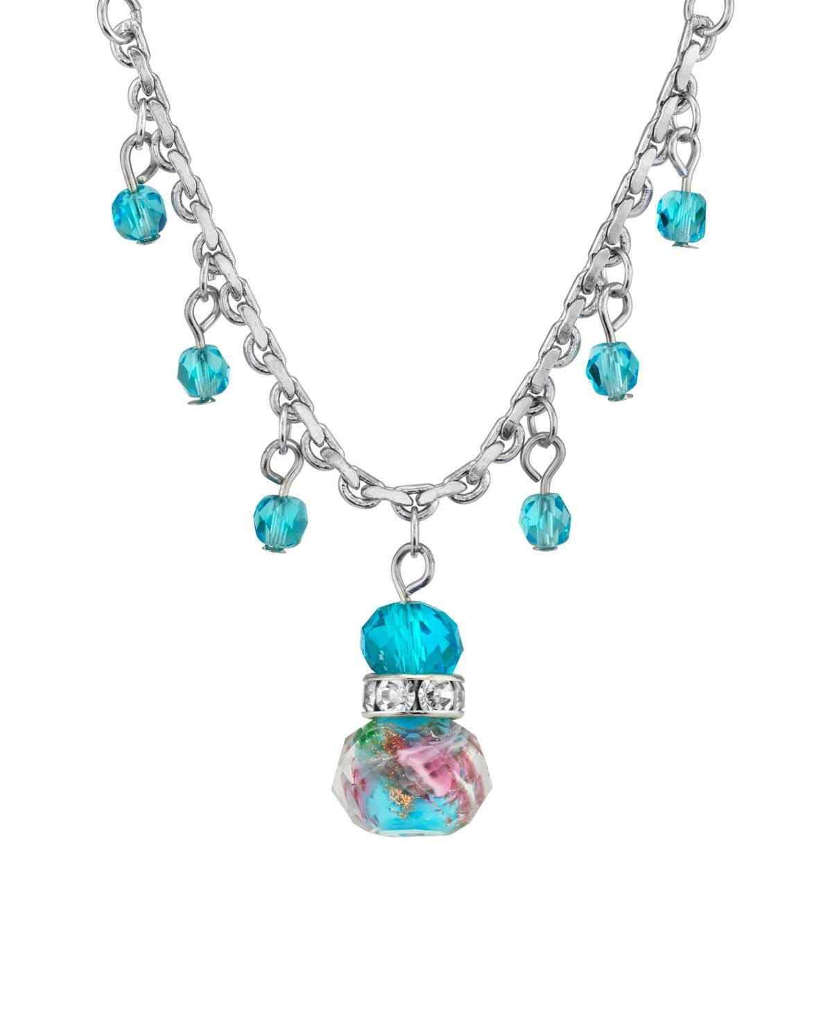 1928 Flower Beaded Drop Necklace, Womens, Blue Product Image