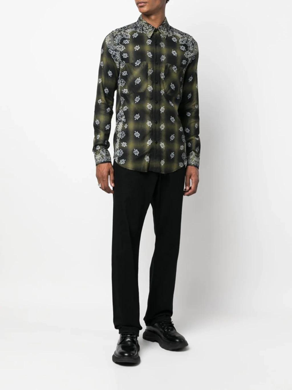 Black Paisley Bandana Print Canvas Shirt In Black&white Product Image