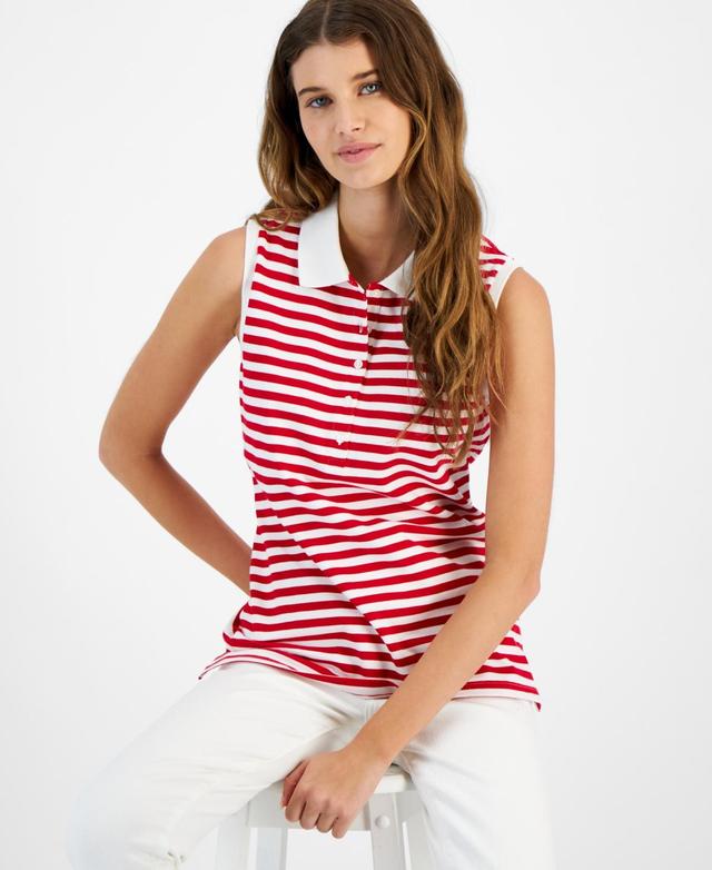 Women's Striped Sleeveless Polo Shirt Product Image