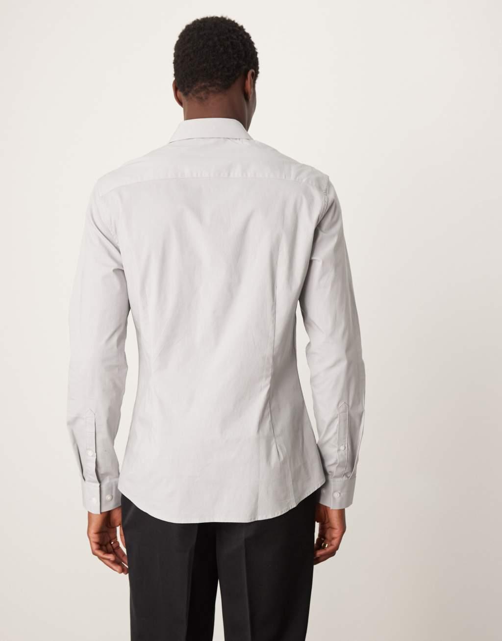 ASOS DESIGN slim poplin shirt in pale gray Product Image