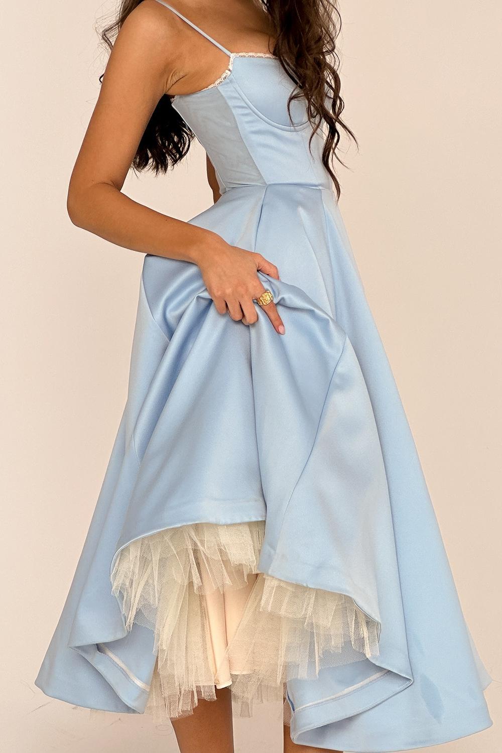 Mademoiselle Cinderella Blue Tulle Midi Dress Product Image