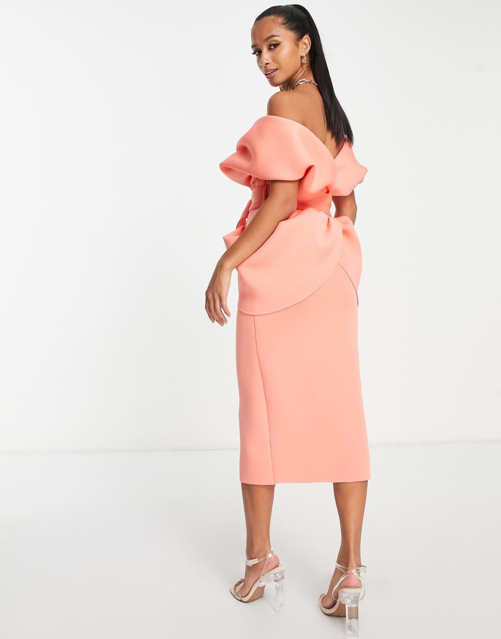 ASOS DESIGN Petite drape shoulder belted midi dress Product Image